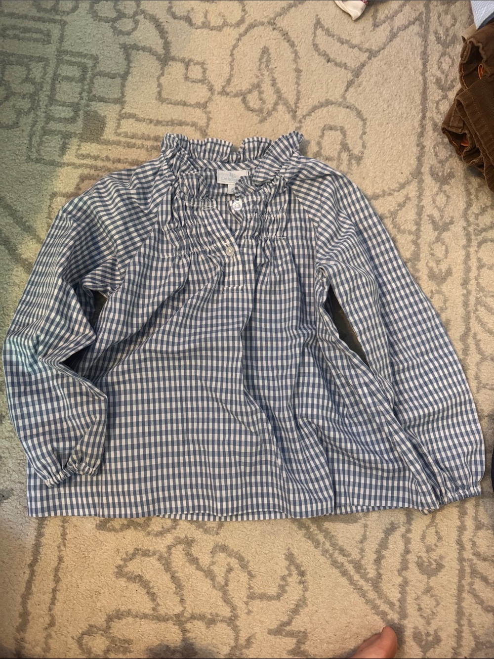 Little English Blue Gingham Ruffled Yoke Blouse